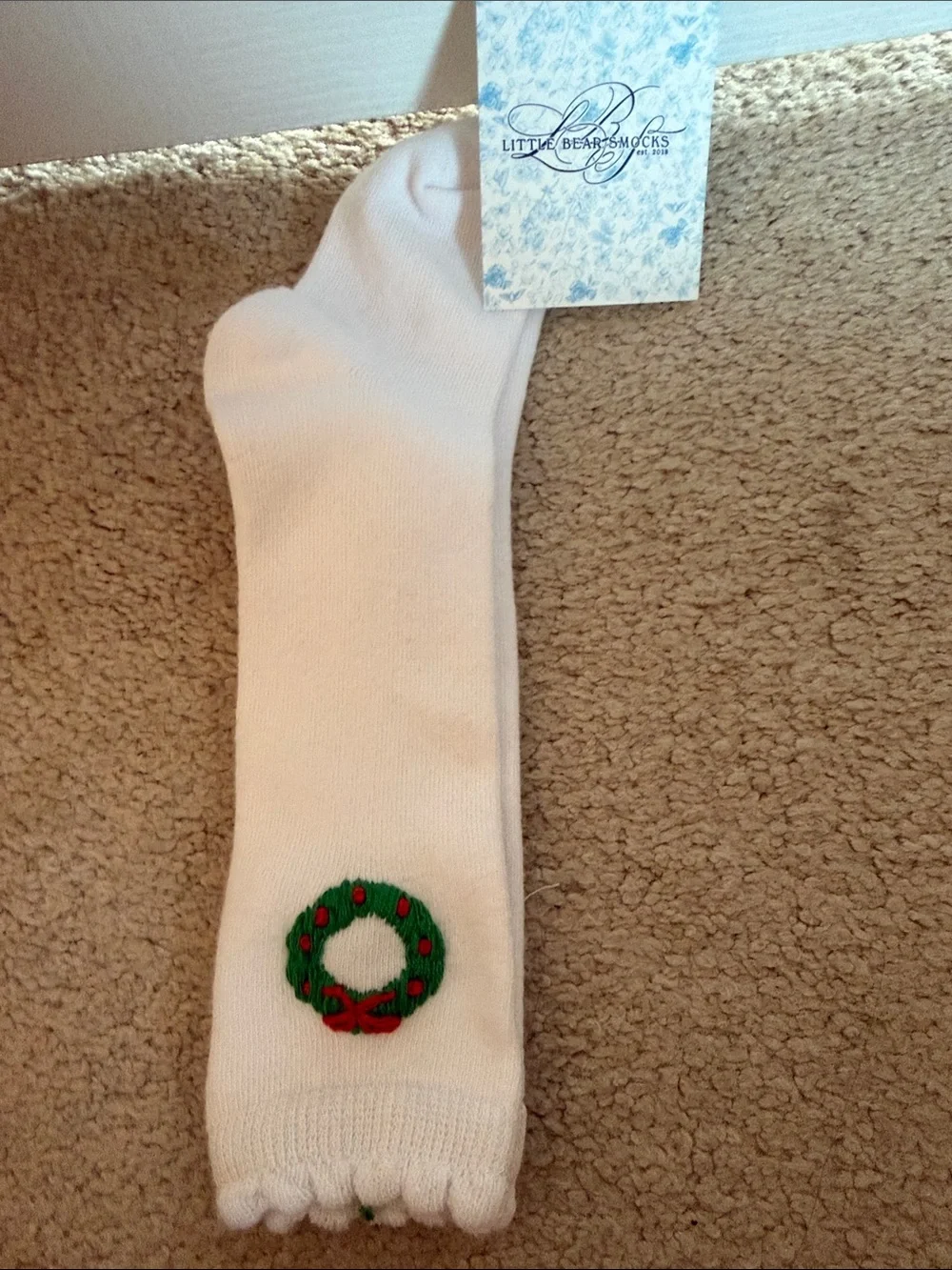 Little Bear Smocks Holiday Wreath Embroidered Dress and Socks Size 6 NEW